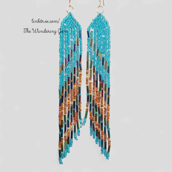 Long Boho Chic Fringe Cascade Shoulder Duster Beaded Dangle Earrings 6" - Picture 2 of 8